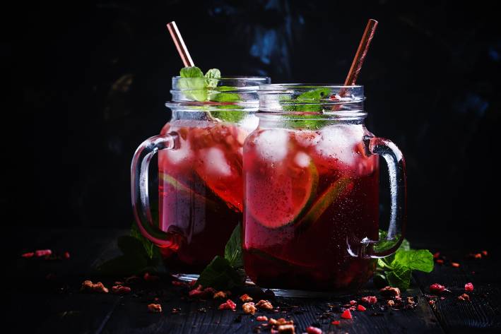 frosty glass jars of hibiscus tea