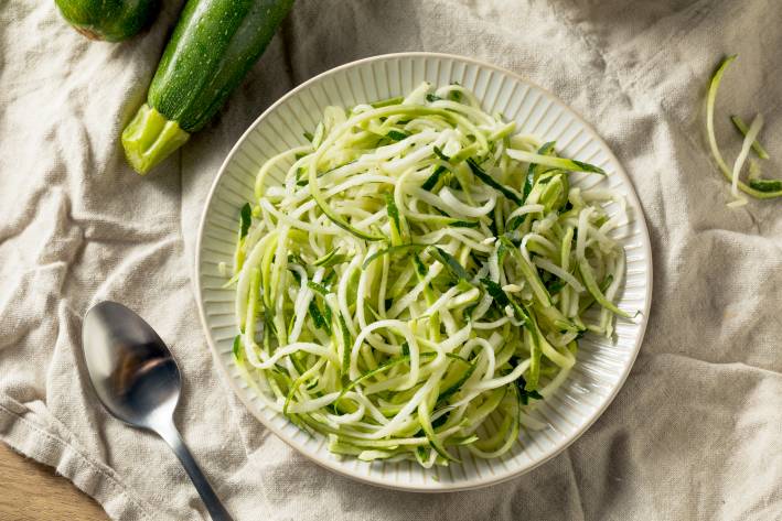 a bowl of zucchini noodles