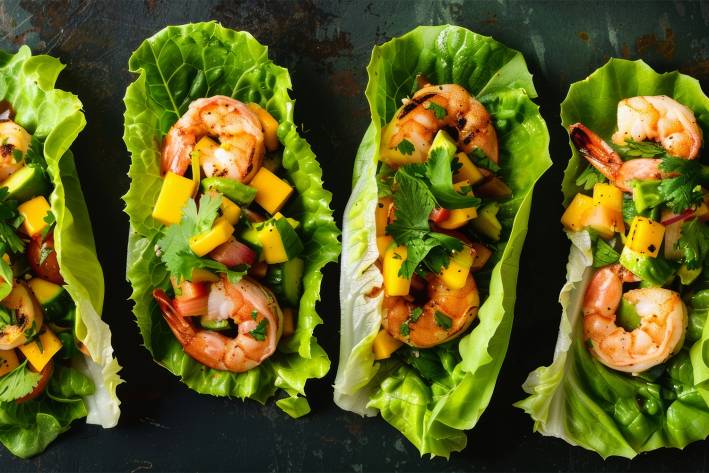 shrimp tacos wrapped in lettuce