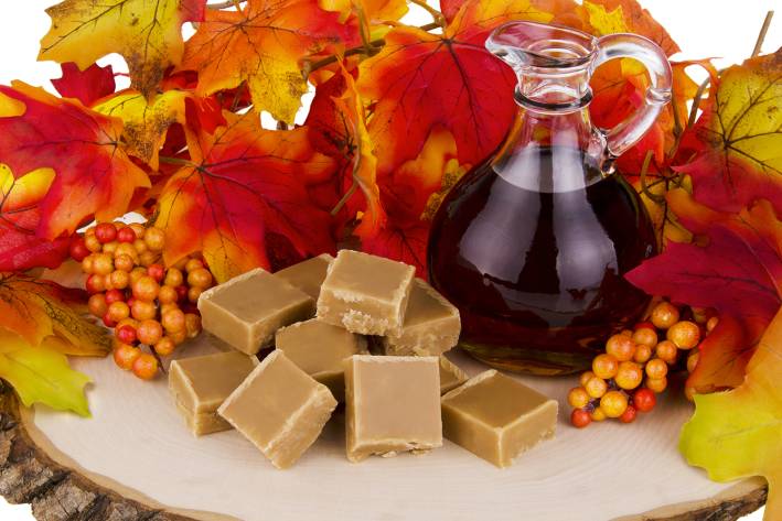 a pile of white chocolate fudge made with maple syrup