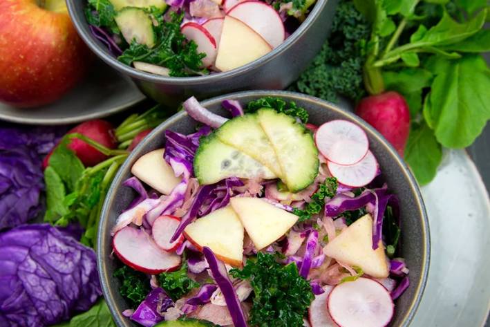 a bowl of slaw with crisp ingredients