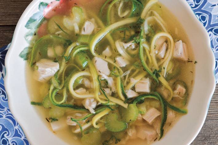 Chicken soup with zucchini noodles