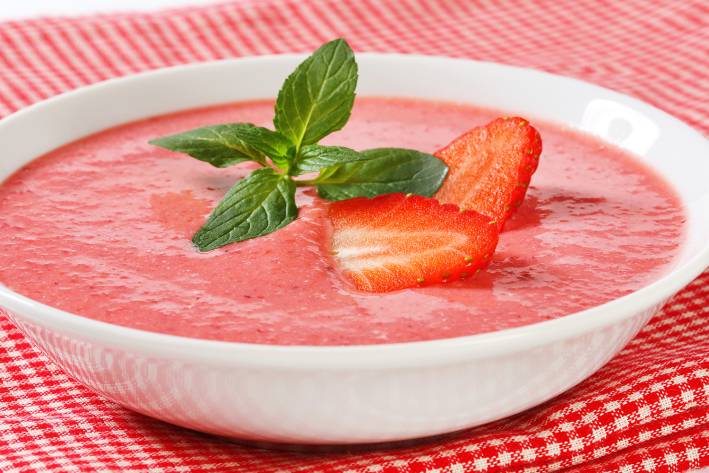 A delicious bowl of chilled Strawberry Soup