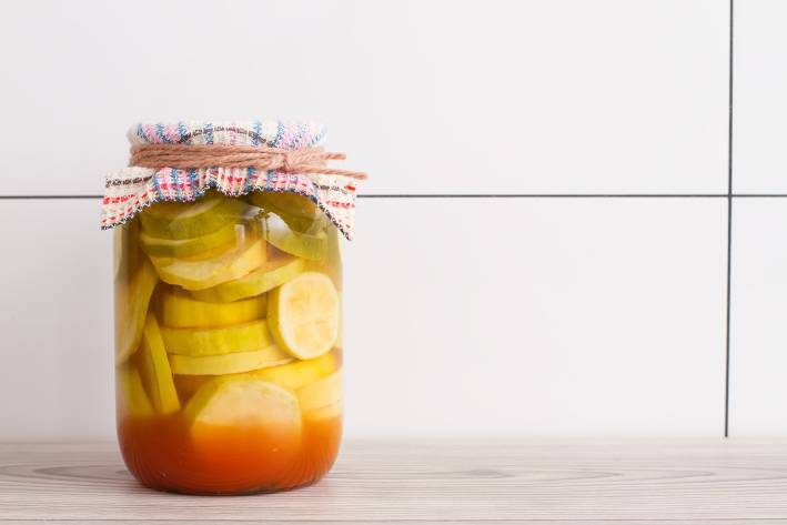 A jar of pickled summer squash