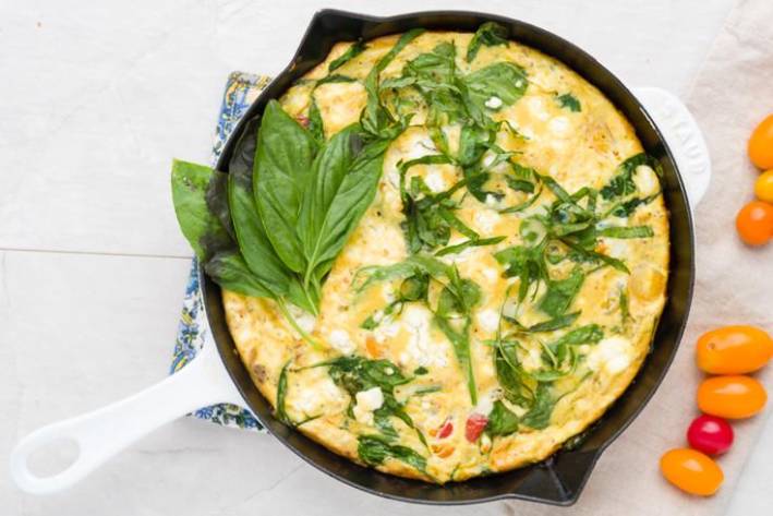 A pan with a Nitro Beet Frittata ready to eat.