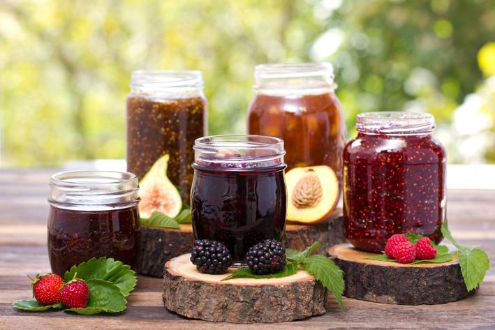 jars of homemade fruit jam