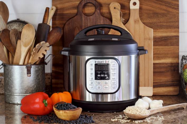 an Instant Pot on a countertop in the kitchen