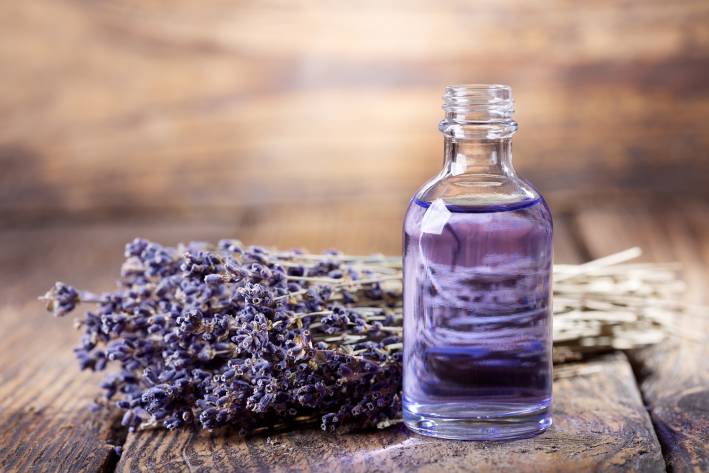 A bottle of calming lavender essential oil