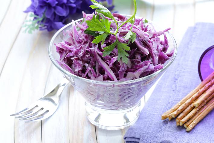 a dish of shredded red cabbage