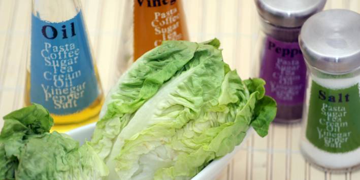 Romaine lettuce, oil, and seasonings