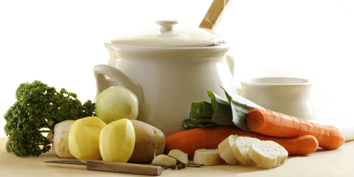 A pot of hot water and vegetables for detox