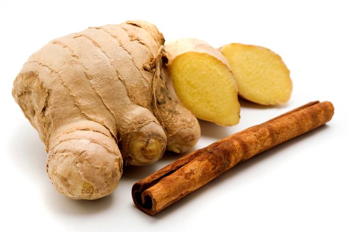 ginger root and a stick of cinnamon