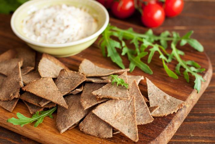 a plate of gluten-free chips and dip