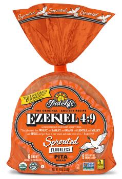 Orange bag of Ezekiel 4:9 Pita Bread.