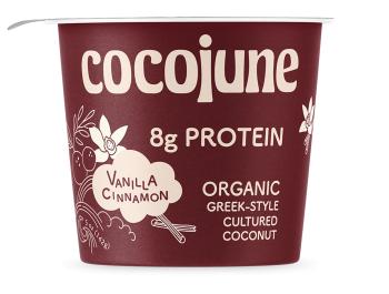 A small brown container of Cocojune Organic Greek-Style Coconut Yogurt