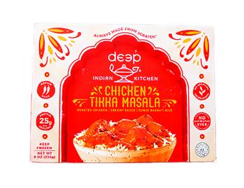 White and orange box of Deep Indian Kitchen Chicken Tikka Masala
