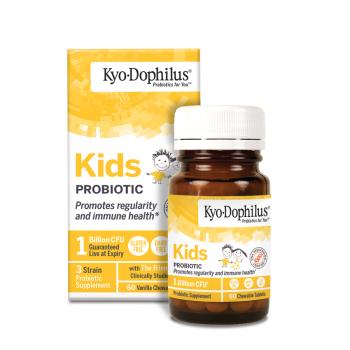 Yellow box and bottle of Kyo-Dophilus Kids Probiotic