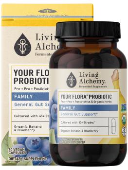 Box and bottle shot of Living Alchemy probiotic
