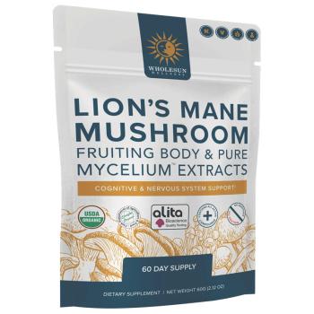 Wholesun Wellness Lion’s Mane Certified Organic Mushroom Extract Powder