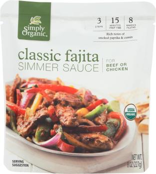 Package of Simply Organic Classic Fajita Simmer Sauce
