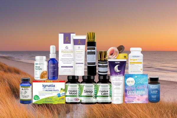 assortment of supplements and body care products