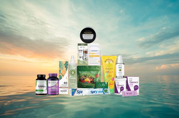 assortment of supplements and body care products