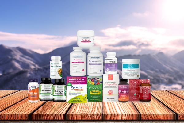 assortment of supplements and body care products