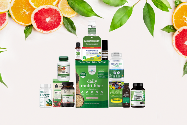 assortment of supplements and body care products