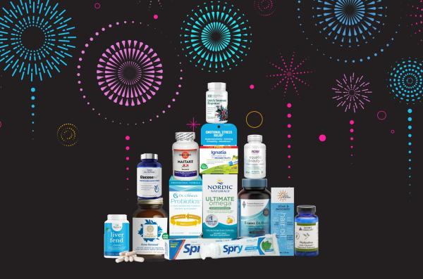 assortment of supplements and body care products