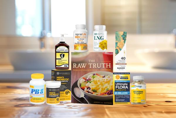 assortment of all-natural products and a cookbook