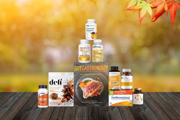assortment of all-natural products and a cook book