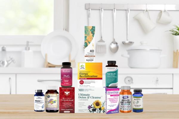 assortment of supplements and all-natural products