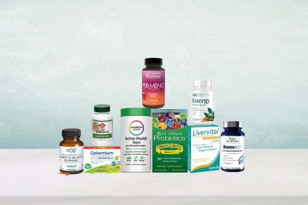 assortment of supplements and all-natural products