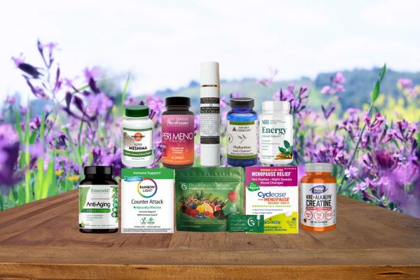 assortment of supplements and body care product