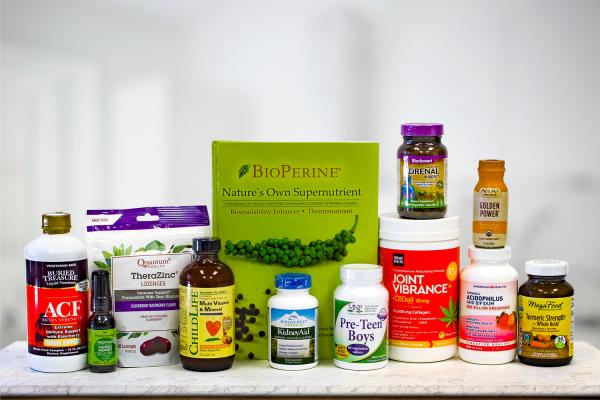 a wide variety of all-natural supplements and a book