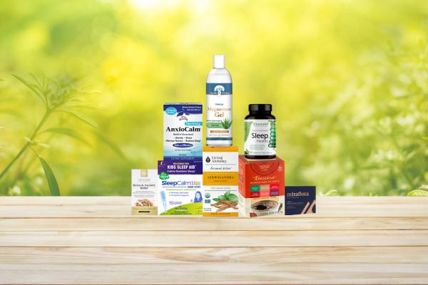 a collection of all-natural supplements for sleep and stress relief