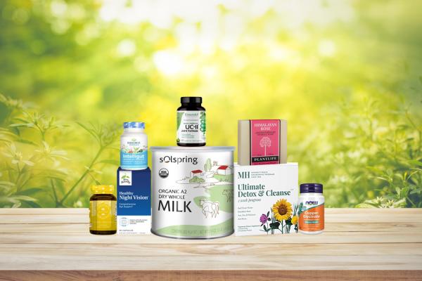 a selection of all-natural supplements and foods
