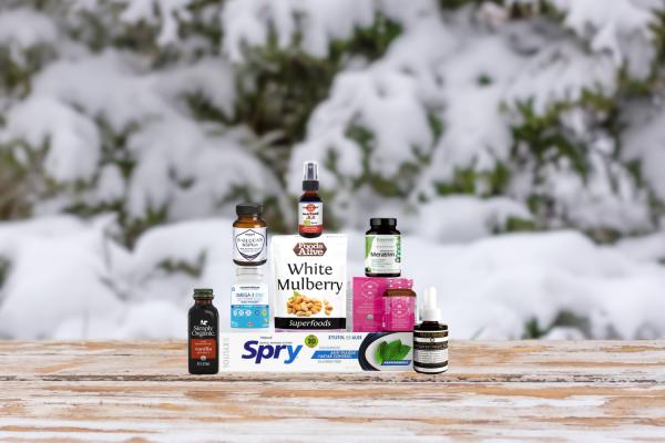 a selection of all-natural foods, supplements, and body-care products