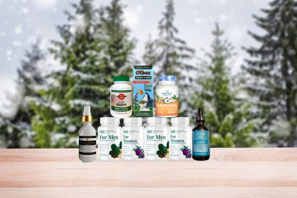 a selection of all-natural supplements and body care products