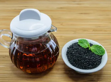 A dish of black seed oil for use in allergy relief