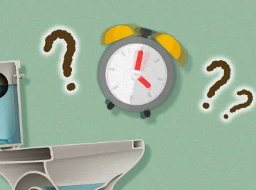 a confused alarm clock going off over a toilet