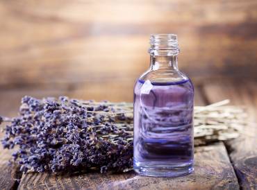 A bottle of calming lavender essential oil