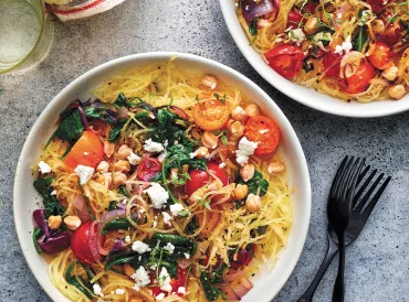 Spaghetti Squash toss with greens and feta