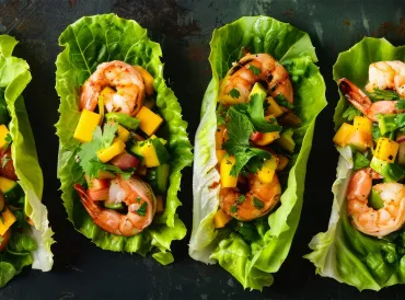 shrimp tacos wrapped in lettuce