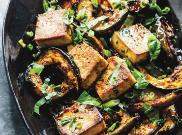 A dish of maple-roasted tofu