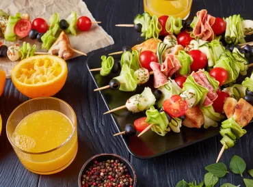 antipasto skewers with a wide variety of ingredients