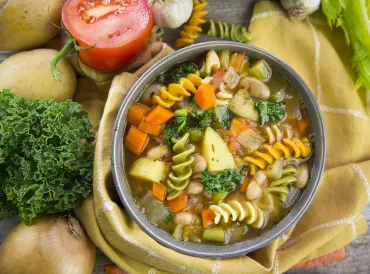 A bowl of Italian cannellini bean and pasta soup