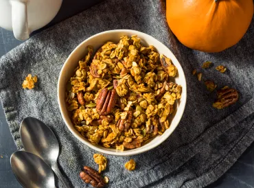 Bowl of pumpkin granola.