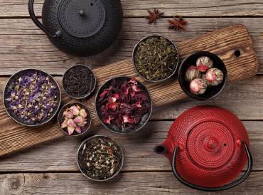 different kinds of teas and kettles