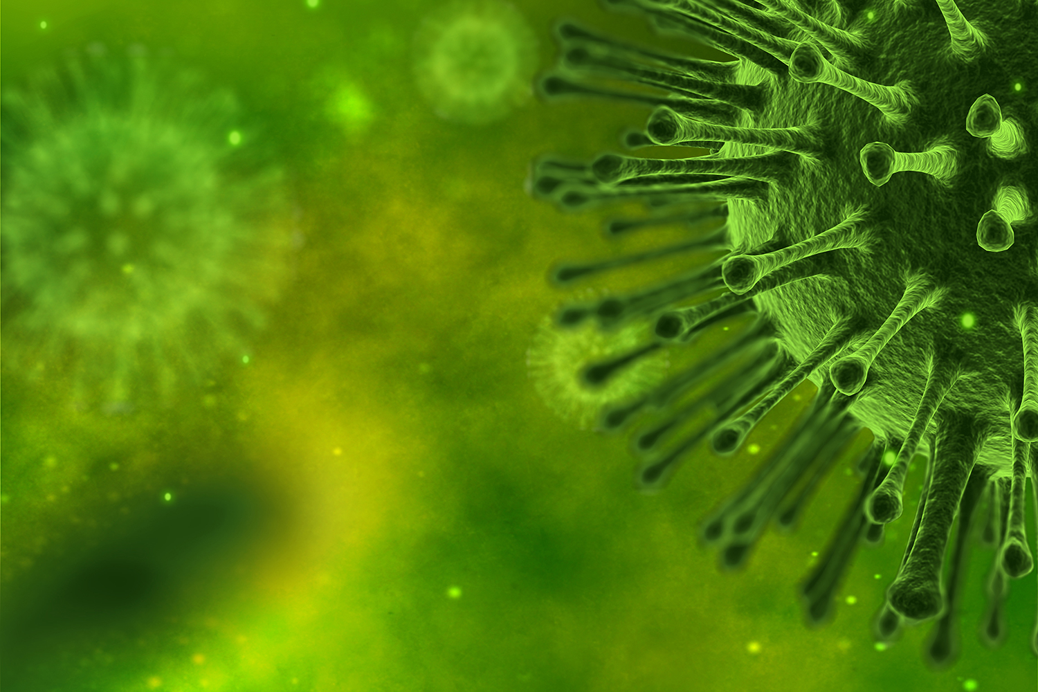 a rendering of a microscopic virus